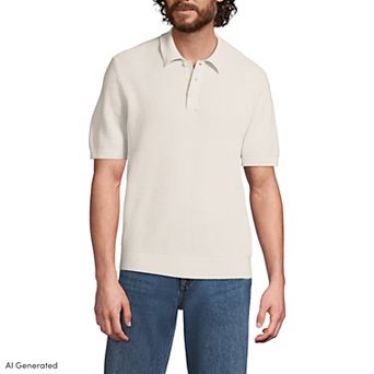 Men's Lands' End Short Sleeve Fine Gauge Sweater Polo
