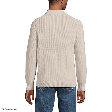Men's Lands' End Long Sleeve Drifter Polo Sweater
