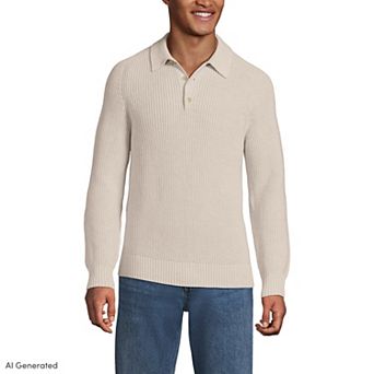 Men's Lands' End Long Sleeve Drifter Polo Sweater