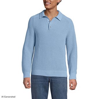Men's Lands' End Long Sleeve Drifter Polo Sweater