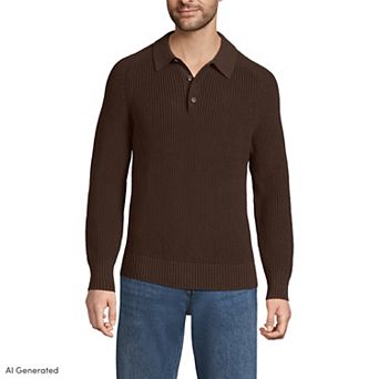 Men's Lands' End Long Sleeve Drifter Polo Sweater