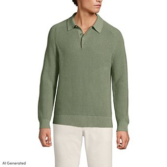 Men's Lands' End Long Sleeve Drifter Polo Sweater