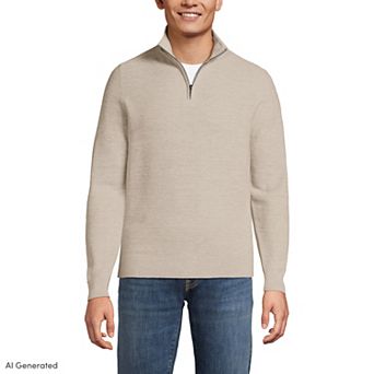 Men's Lands' End Long Sleeve Summer Weight Quarter Zip Sweater