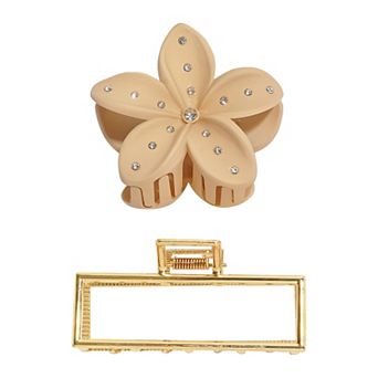 Emberly 2 pc Floral & Rectangle Claw Hair Clip Set