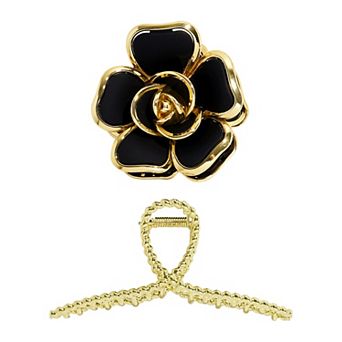 Emberly 2 pc Gold Tone Loop & Rose Hair Claw Set