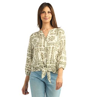 Women's AB Studio Blousant Sleeve Tie Front Peasant Top
