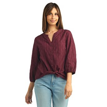 Women's AB Studio Three-Quarter Sleeve Tie Button-Down Top