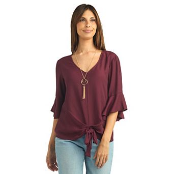 Women's AB Studio Flounce Sleeve Tie Front Top