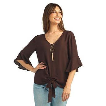 Women's AB Studio Flounce Sleeve Tie Front Top