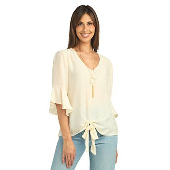 Women's AB Studio Flounce Sleeve Tie Front Top