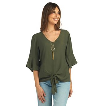 Women's AB Studio Flounce Sleeve Tie Front Top