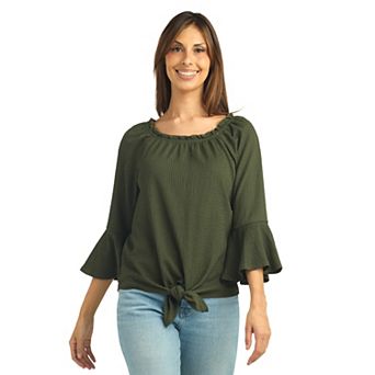 Women's AB Studio Flounce Sleeve Tie Front Peasant Top