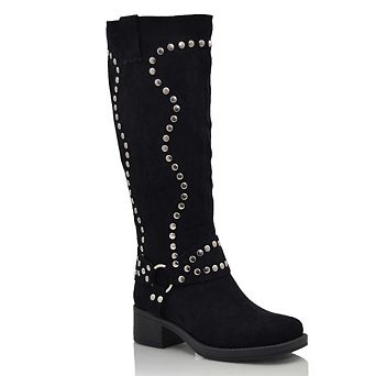 Studded Knee High Block Heel Boot