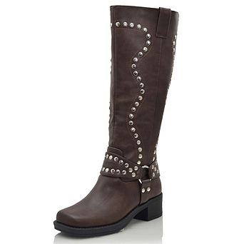 Studded Knee High Block Heel Boot