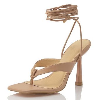 Square Toe Wrap Strap Stiletto Heel Sandal