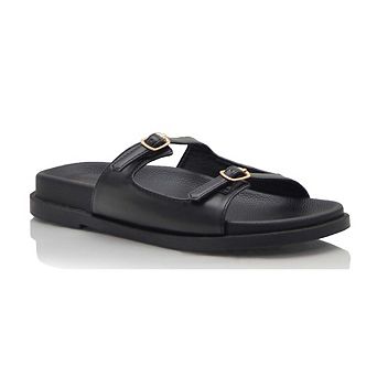 Double Buckle Strap Slide Sandals with Comfort Footbed
