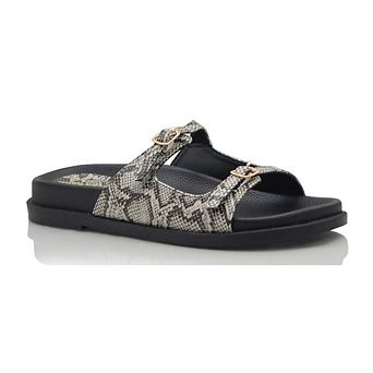 Double Buckle Strap Slide Sandals with Comfort Footbed