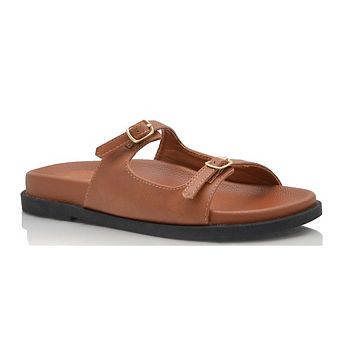 Double Buckle Strap Slide Sandals with Comfort Footbed