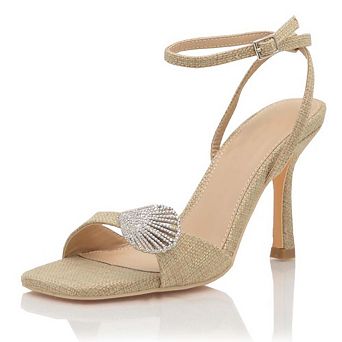 Rhinestone Shell Strap Stiletto Sandal