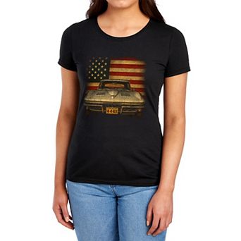 Juniors' Chevrolet Corvette USA Flag Graphic Tee