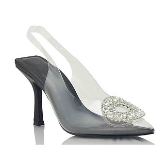 Clear Slingback Rhinestone Buckle Pointed Toe High Heel Pumps