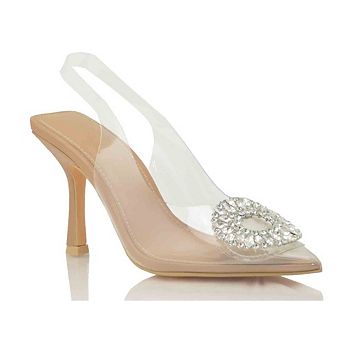 Clear Slingback Rhinestone Buckle Pointed Toe High Heel Pumps
