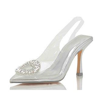 Clear Slingback Rhinestone Buckle Pointed Toe High Heel Pumps