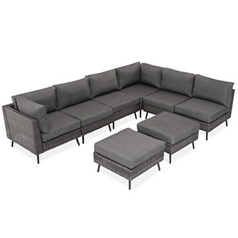 Yardgrace Garden Comfort Wicker 8 pc Modular Patio Set Plush Cushions Outdoor Furniture Set