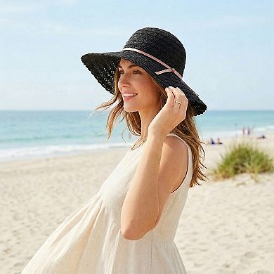 Women Wide Brim Crochet Sun Hat Lightweight Breathable Straw Hat with Chin Strap