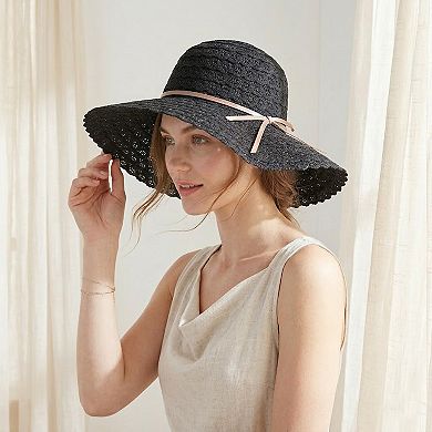 Women Wide Brim Crochet Sun Hat Lightweight Breathable Straw Hat with Chin Strap