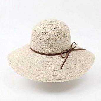 Women Wide Brim Crochet Sun Hat Lightweight Breathable Straw Hat with Chin Strap