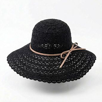 Women Wide Brim Crochet Sun Hat Lightweight Breathable Straw Hat with Chin Strap