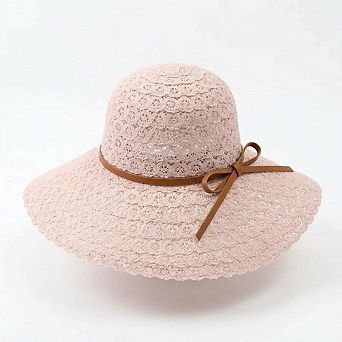 Women Wide Brim Crochet Sun Hat Lightweight Breathable Straw Hat with Chin Strap