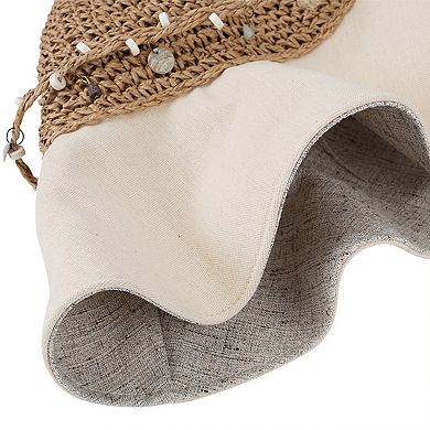 Women Wide Brim Straw Sun Hat Breathable Crochet Summer Hat with Decorative Band
