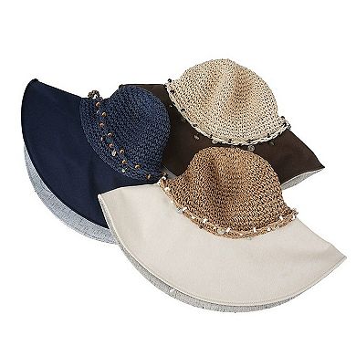 Women Wide Brim Straw Sun Hat Breathable Crochet Summer Hat with Decorative Band