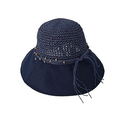 Women Wide Brim Straw Sun Hat Breathable Crochet Summer Hat with Decorative Band