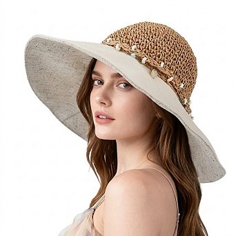 Women Wide Brim Straw Sun Hat Breathable Crochet Summer Hat with Decorative Band