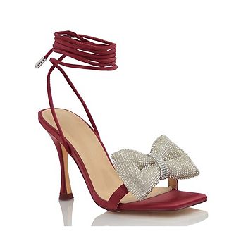 Rhinestone Bow Ankle Wrap Stiletto Heel Sandals