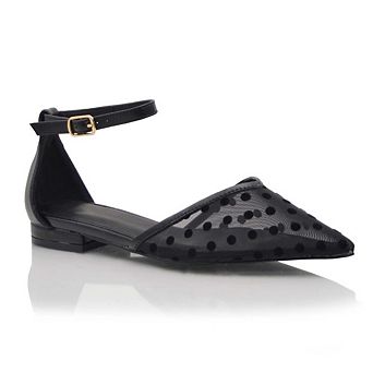 Mesh Polka Dot Ankle Strap Flat Shoe