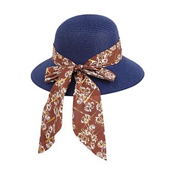 Women's Wide Brim Straw Sun Hat Floral Bow Ribbon Summer Beach Hat Adjustable Fit Lightweight