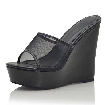 Mesh Peep-Toe Wedge Platform Sandal