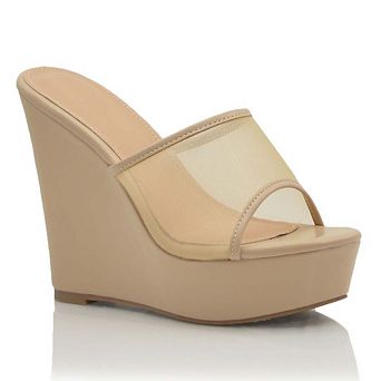 Mesh Peep-Toe Wedge Platform Sandal