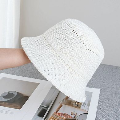 Women's Straw Bucket Hat Lightweight Woven Sun Hat Packable Summer Beach Hat with Breathable Design