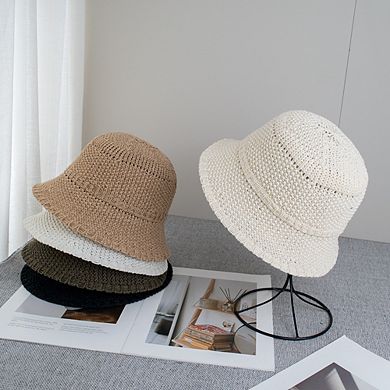 Women's Straw Bucket Hat Lightweight Woven Sun Hat Packable Summer Beach Hat with Breathable Design