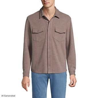 Men's Lands' End Long Sleeve Bedford Button Utility Overshirt