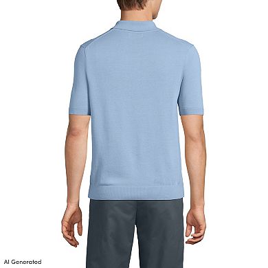Lands' End Short Sleeve Vertical Rib Button Down Sweater Polo
