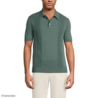 Men's Lands' End Vertical Rib Button Down Sweater Polo