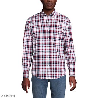 Men's Lands' End Long Sleeve Madras Shirt