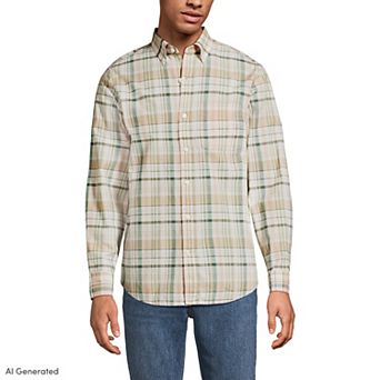 Men's Lands' End Long Sleeve Madras Shirt
