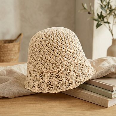 Women Crochet Bucket Hat Lightweight Breathable Summer Sun Hat Wide Brim Beach Hat
